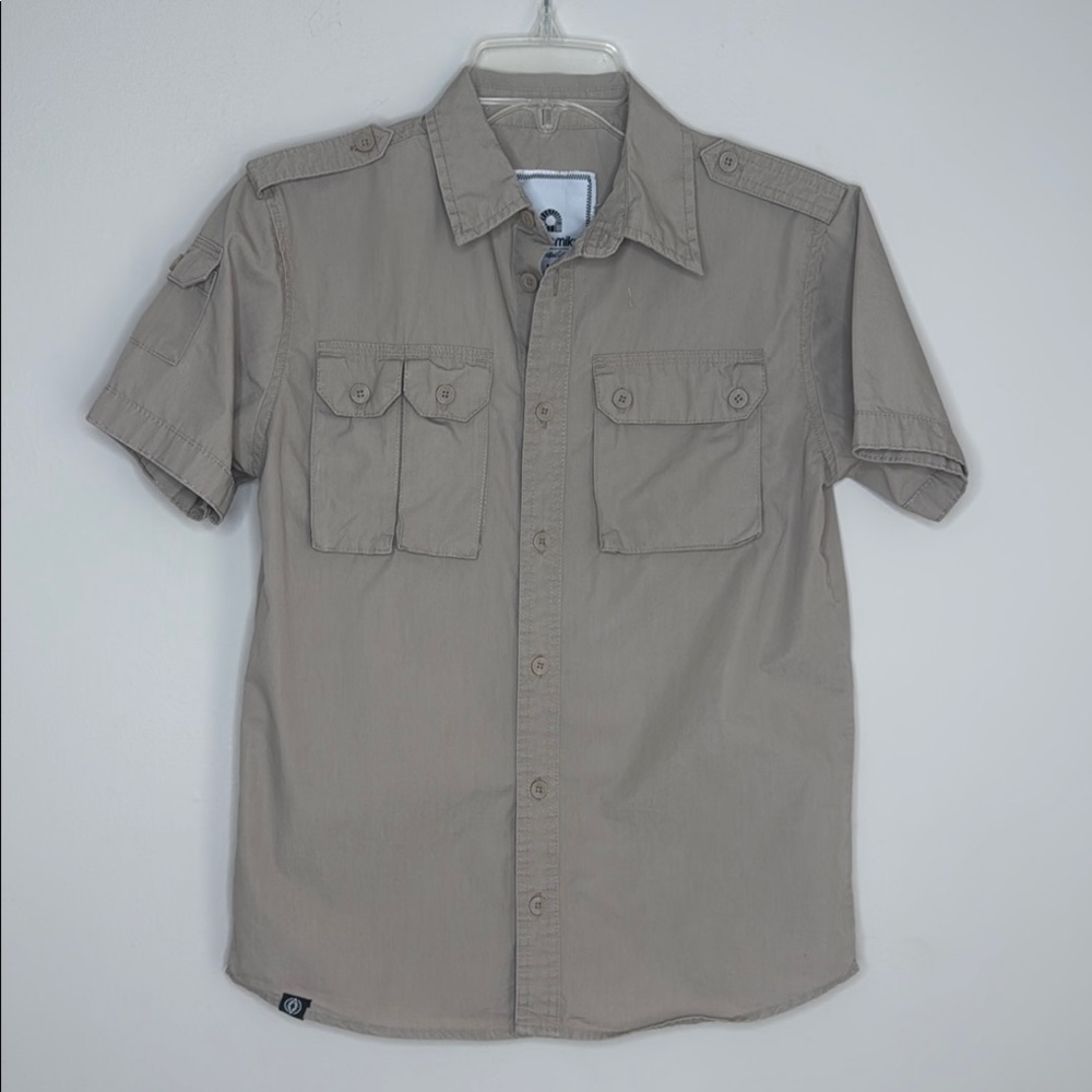 Academiks Khaki Safari Hiking Outdoor Military Style Boy Scout Style Shirt M.